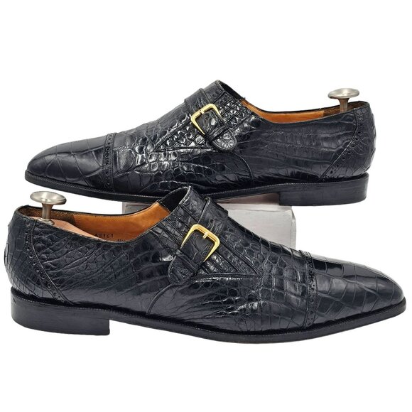 Vintage Exotic Alligator Men's 15M Black Monk Strap Dress Loafers Paolo De Marco - Picture 7 of 15
